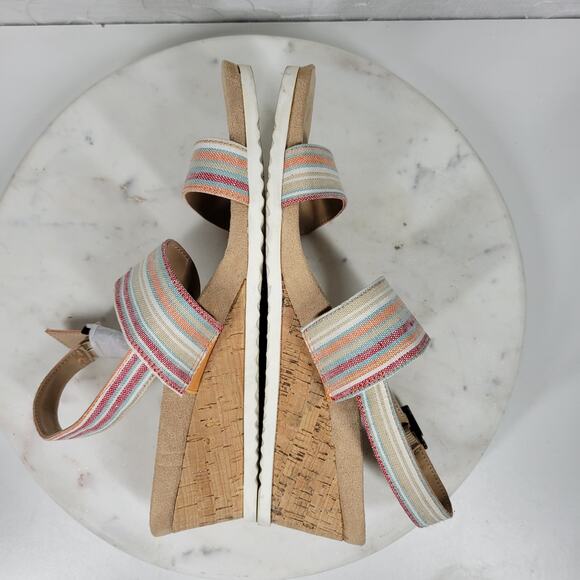 Abella Sicilia Wedge Sandals Womens 9 Pink Stripe Strap Cork Buckle Comfort - Picture 14 of 16